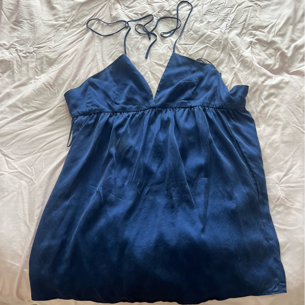 DAO Chloe 100% Silk Dress Blue Satin